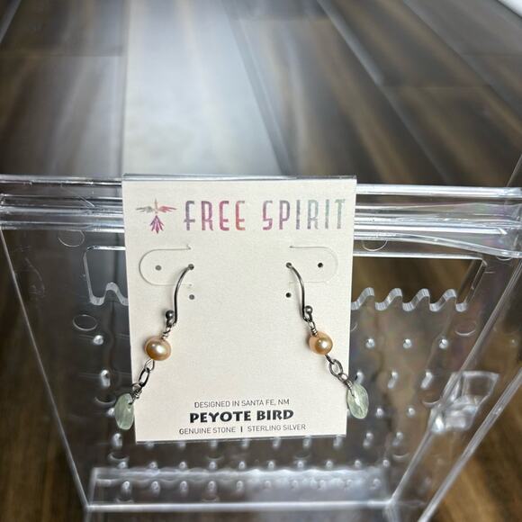 NWT Free Spirit Peyote Bird Soft Blue & Rose Dangle Drop Earrings, sterling - Picture 2 of 4